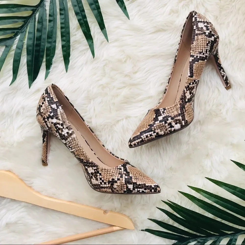 find. Pointed Toe Brown Snakeskin Heels